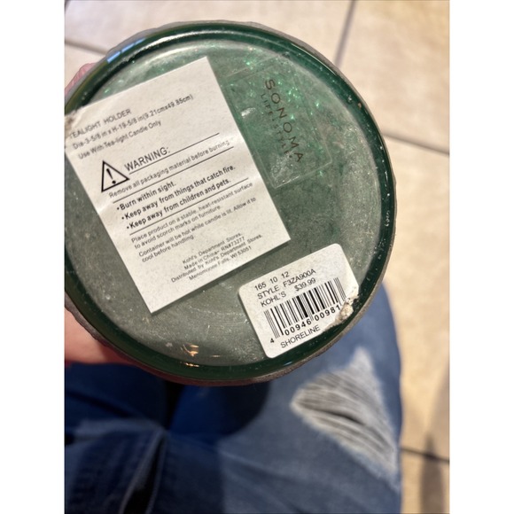 Sonoma 20" Tall Crackled Cracked Green Glass Candle Holders Cosmos  Ethereal - Picture 5 of 5